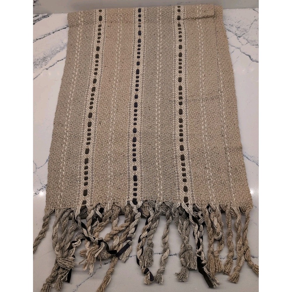 Vintage Fern Devlin‎ Woven Scarf Tan With Brown Suede Strips 68 X 13